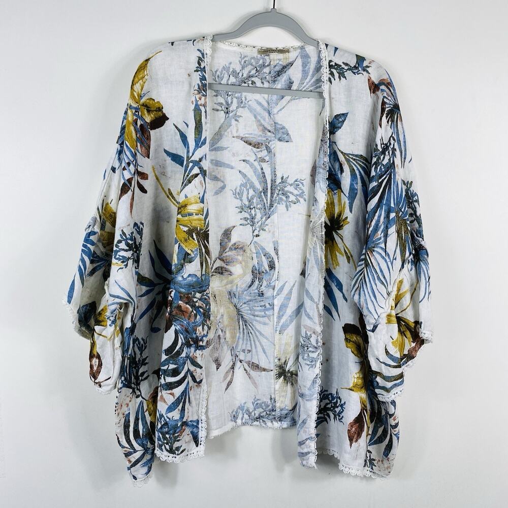 Francesca Bettini Top One Size Floral 100% Linen Layering Kimono Made In Italy
